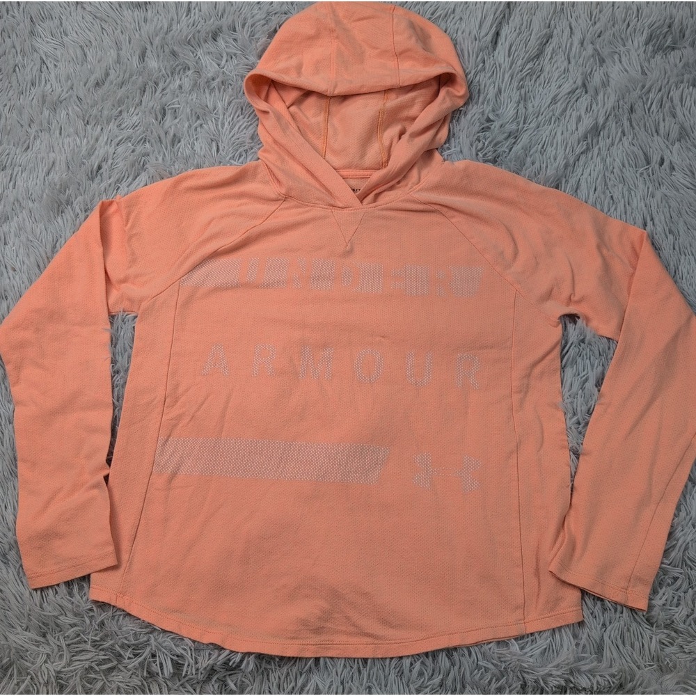 Under Armour Sweatshirt Womens XS Orange Hoodie Athletic Loose Lightweight
